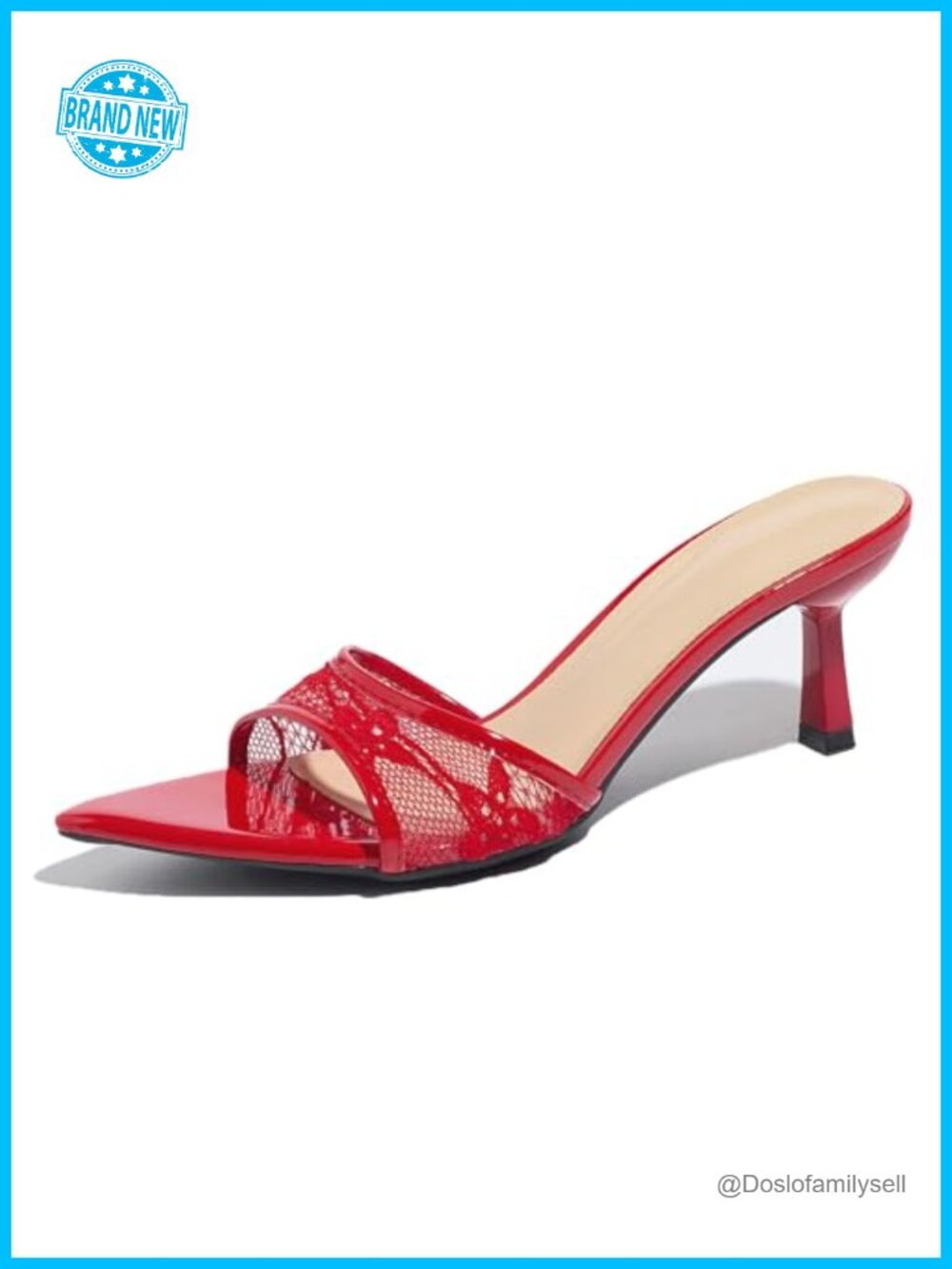 Pointed Toe Lace Kitten Heel Mules Slip On Slingback Sandals